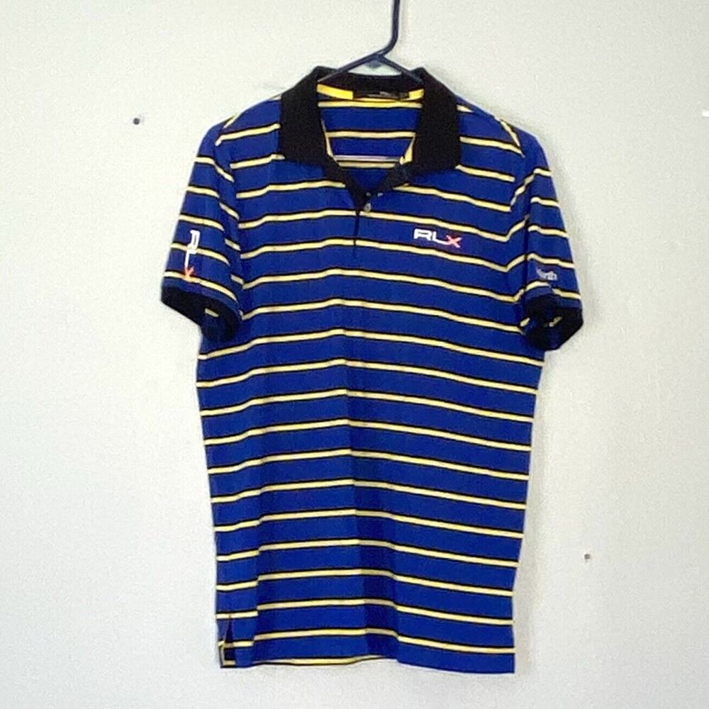 Ralph Lauren RLX Polo Shirt Size Medium Blue Yellow Stripe Isleworth Golf Club